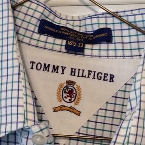 Long sleeve button down, designer check pattern